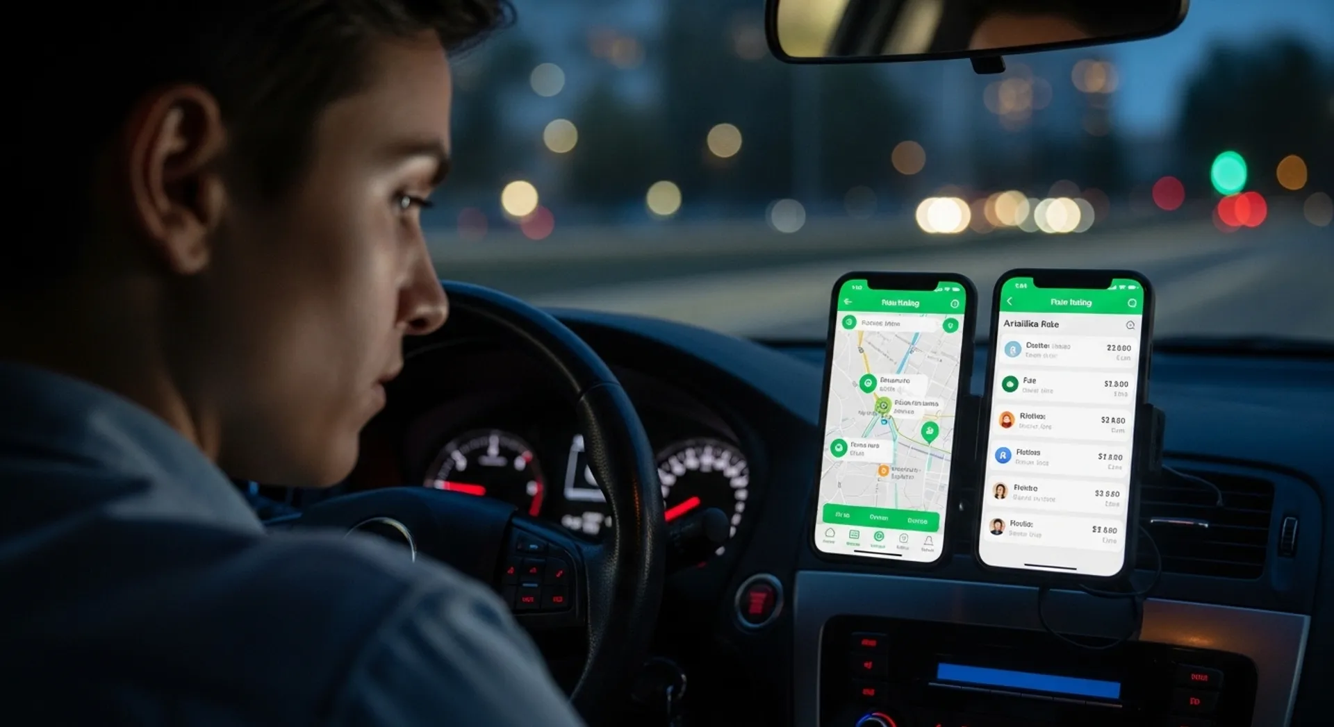 Driver comparing rideshare app options before starting a shift