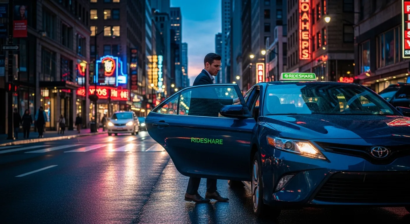 Rider entering a rideshare vehicle in a regulated urban market