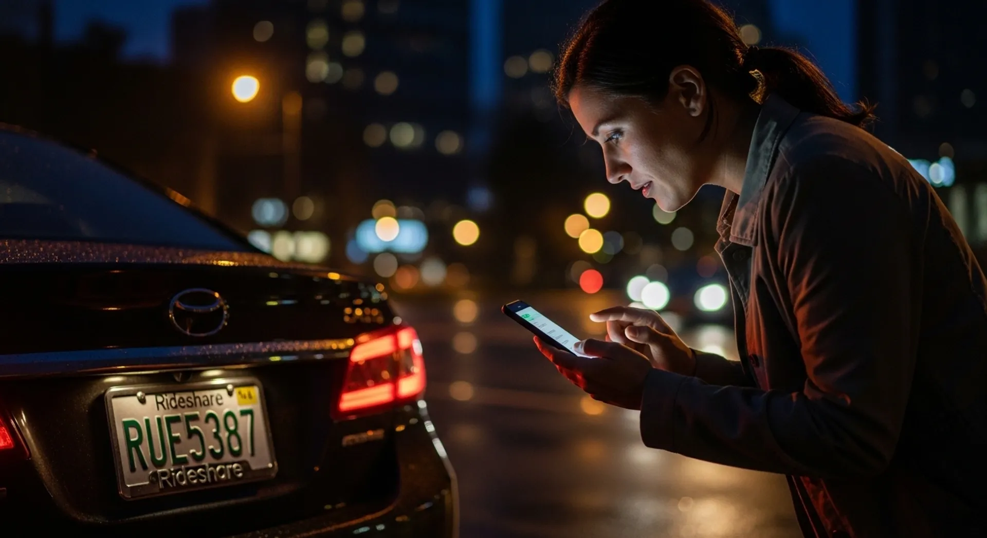 Rider verifying a rideshare vehicle before getting in