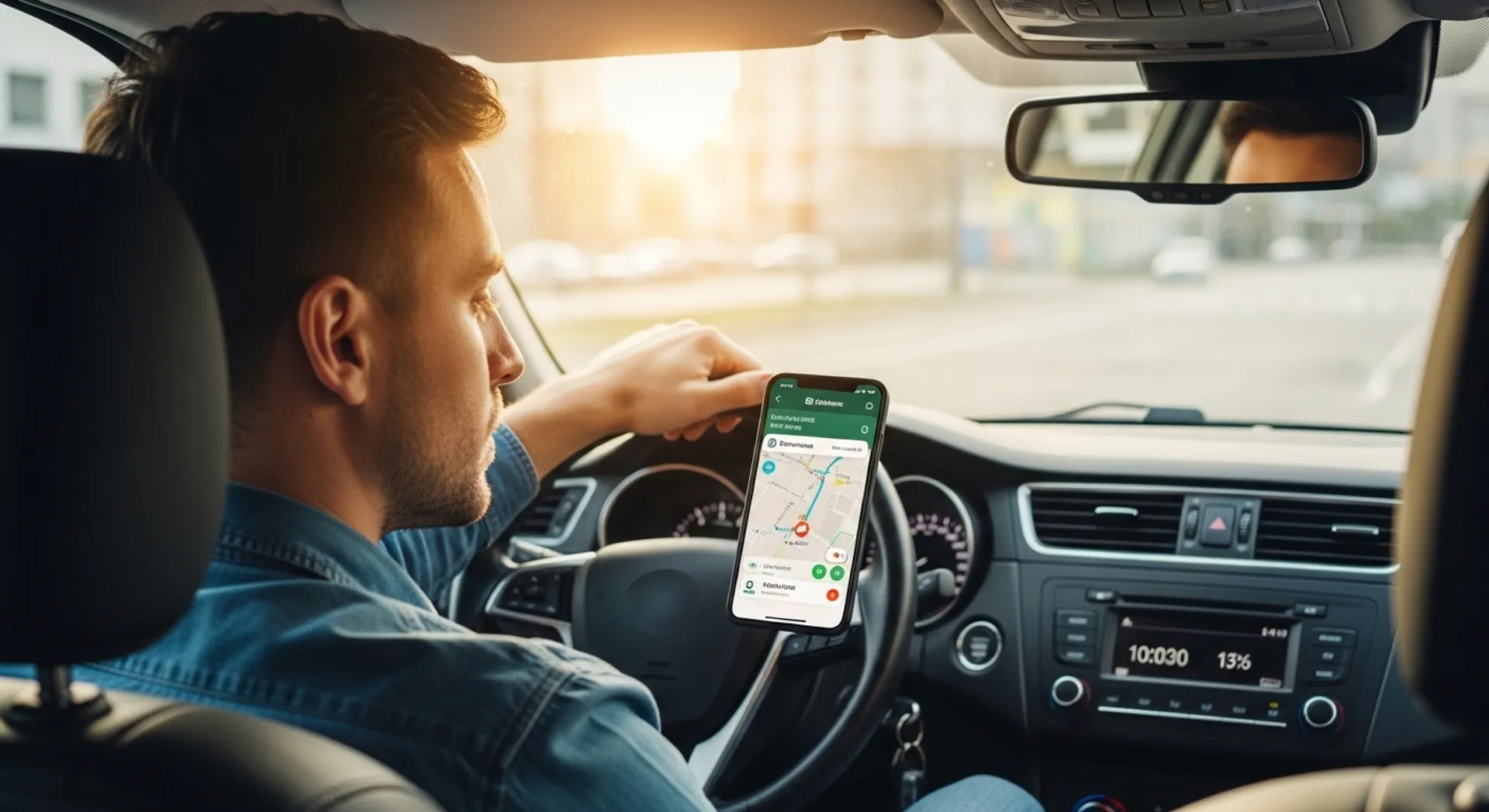 Rideshare driver reviewing a trip request in the app