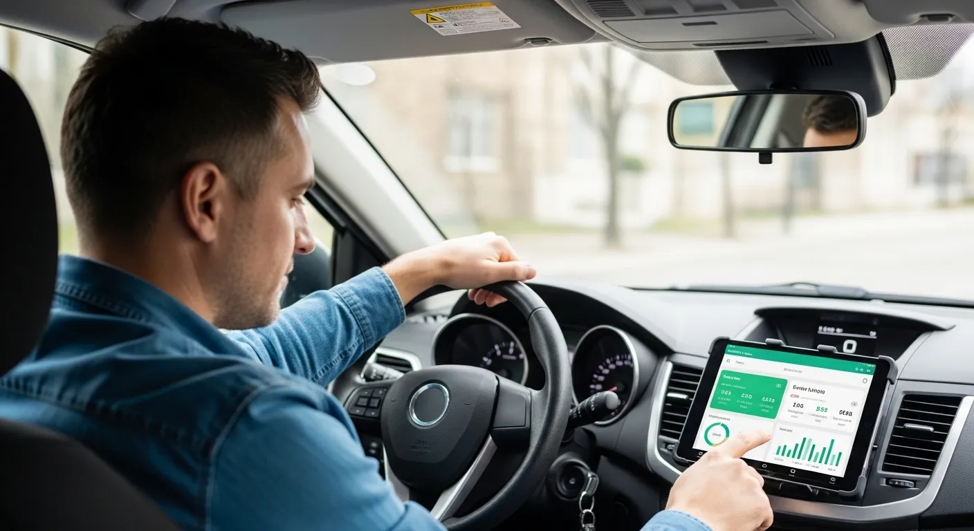 Rideshare driver reviewing earnings and policy updates in the app