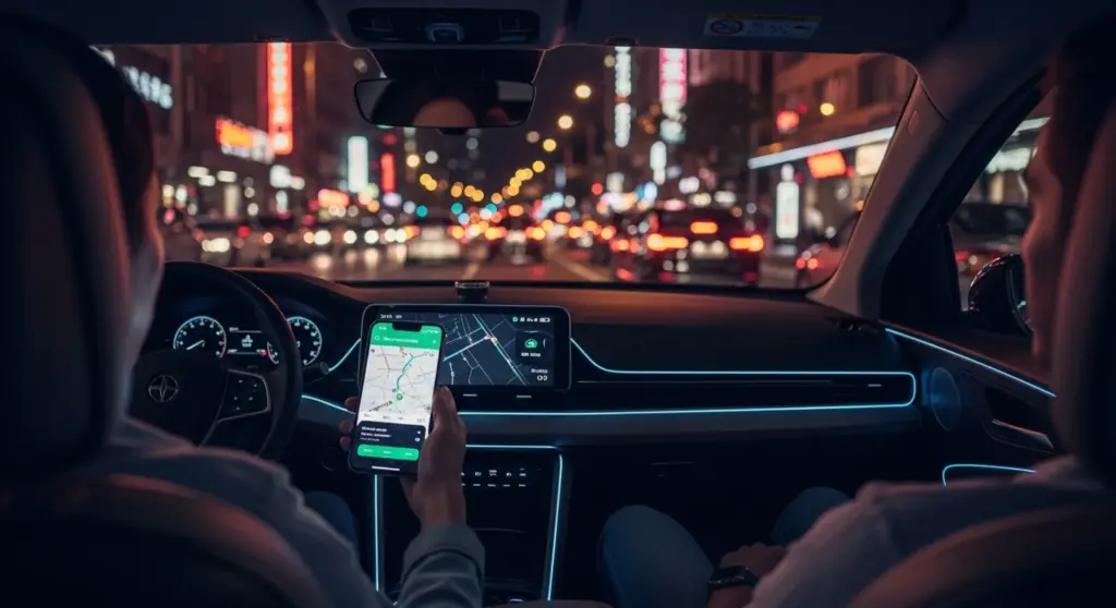 autonomous car city night passenger app