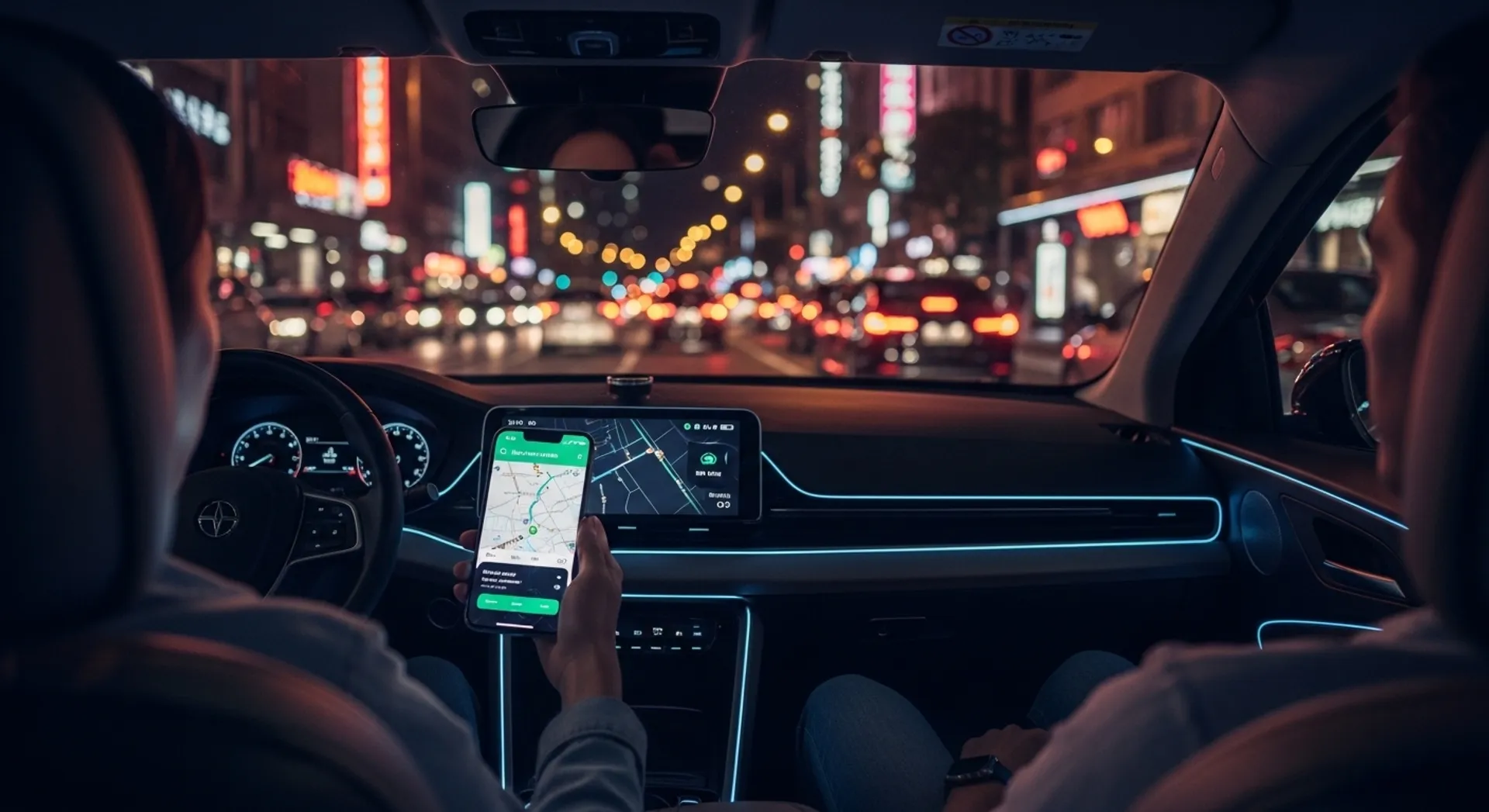 autonomous car city night passenger app