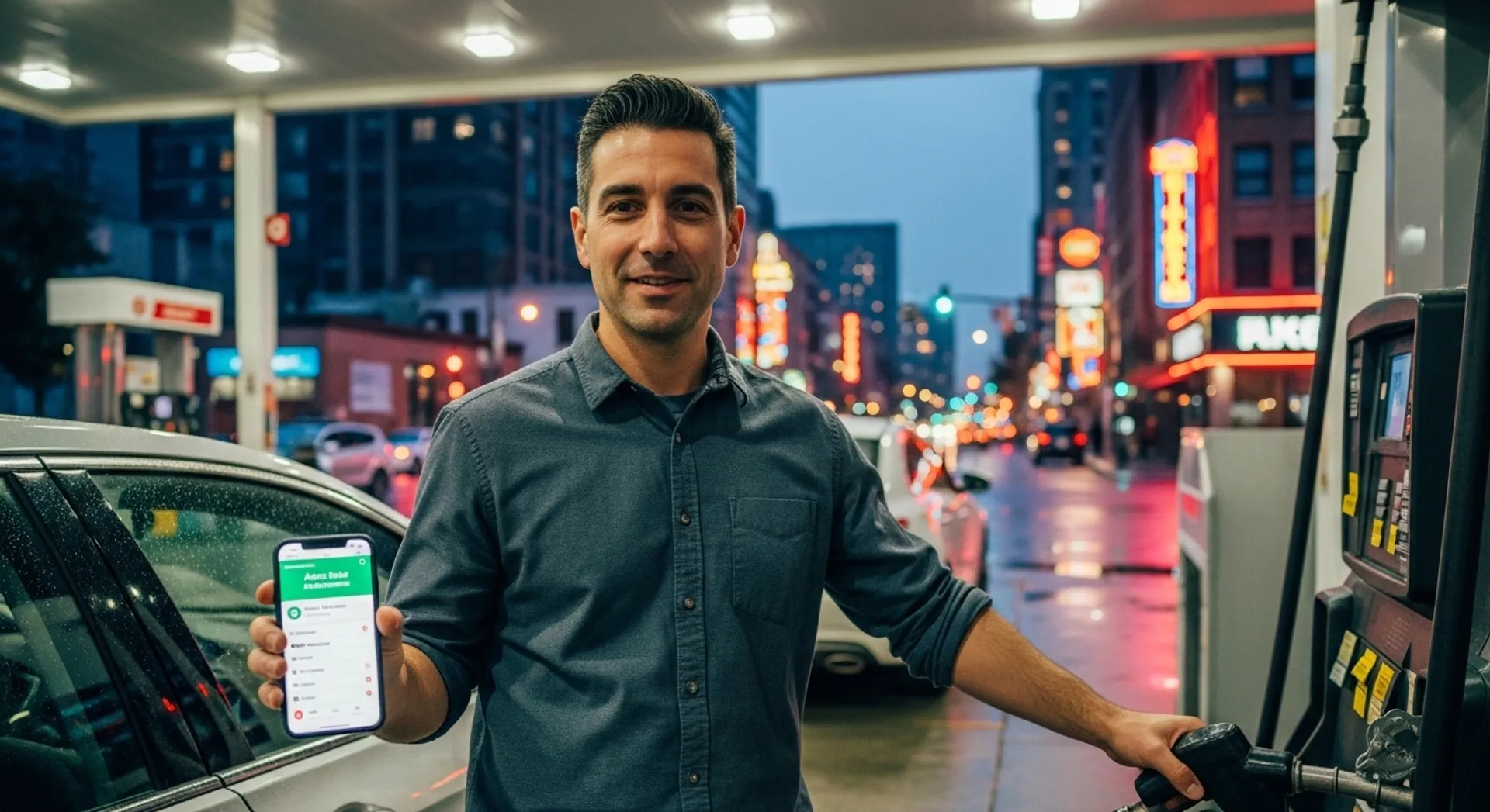 rideshare driver gas station smartphone app city