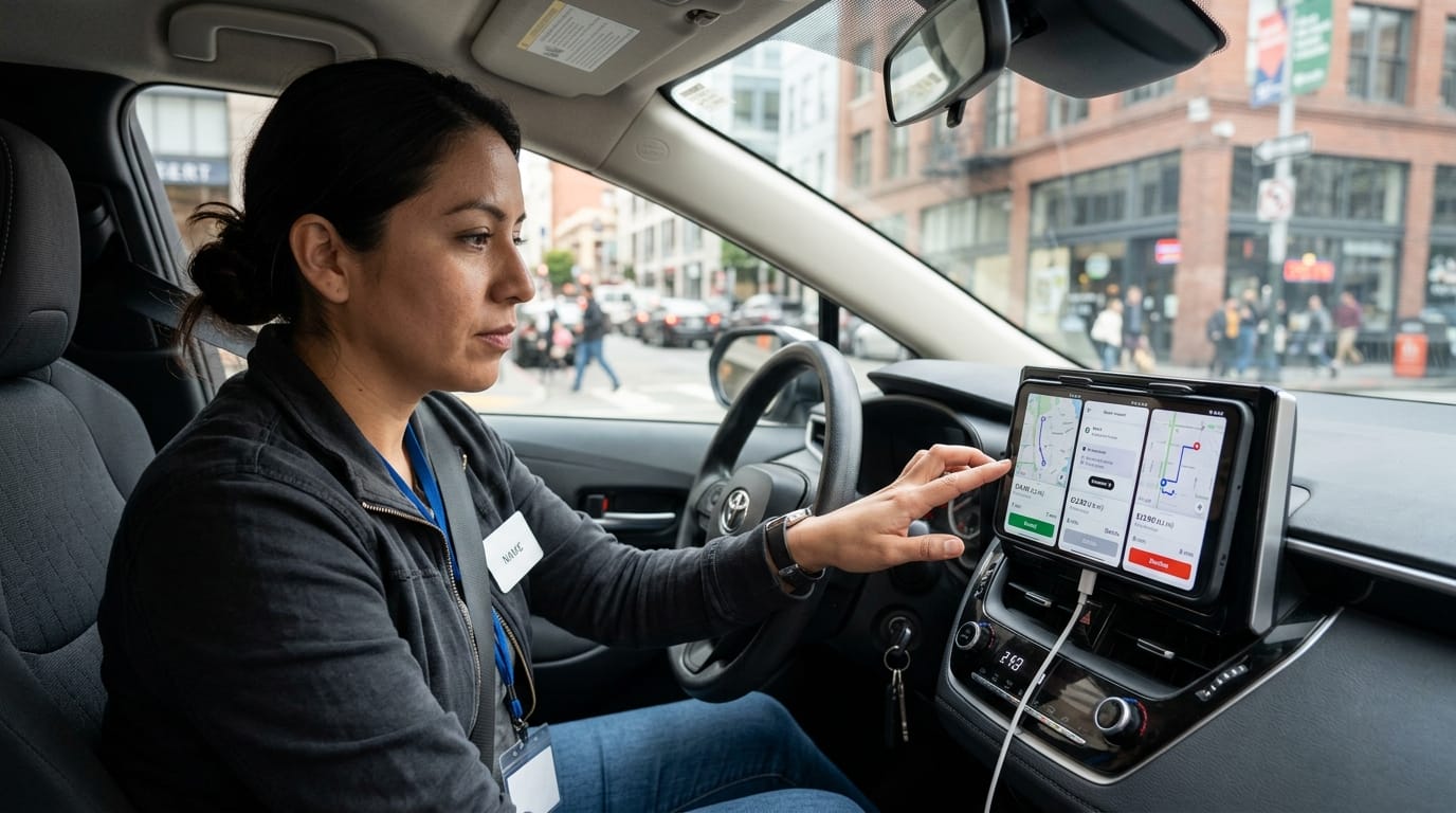 Driver comparing subscription rideshare apps in 2026