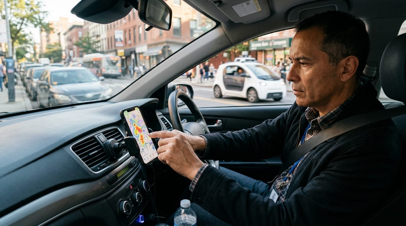 Robotaxi expansion in 2026 with autonomous vehicles and rideshare riders in a city